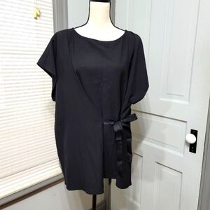 Lane Bryant Black Drop Short Sleeve Side Tie Blouse